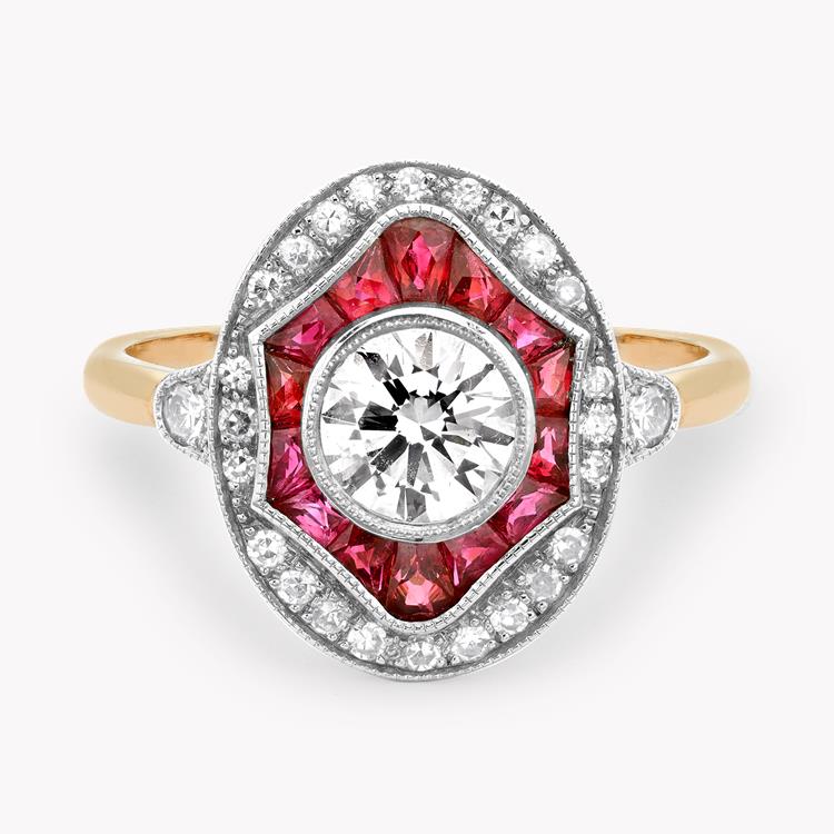 Art Deco Inspired 0.70ct Ruby and Diamond Cluster Ring Brilliant Cut, Grain Set_2