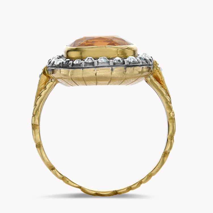 Victorian Cushion Shaped Orange Topaz Ring with Diamond Surround Antique Cushion & Old Cut, Rubover Set_3