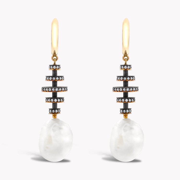Natural Pearl & Diamond Drop Earrings Brilliant Cut, Grain Set_2