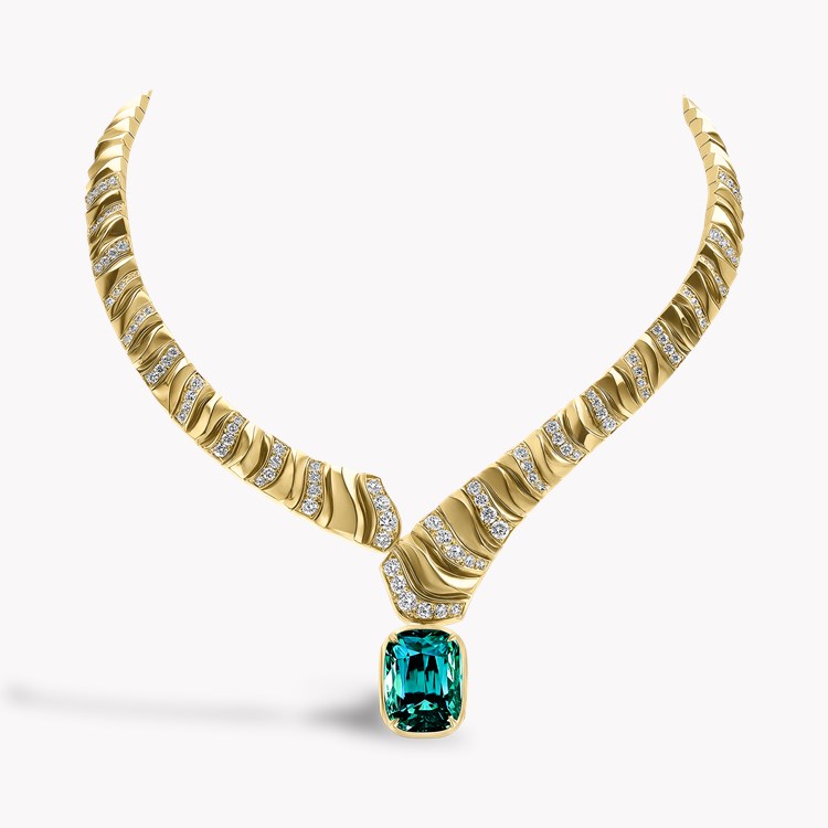 Masterpiece 26.91ct Lagoon Tourmaline Dune Necklace   in 18ct Yellow Gold 