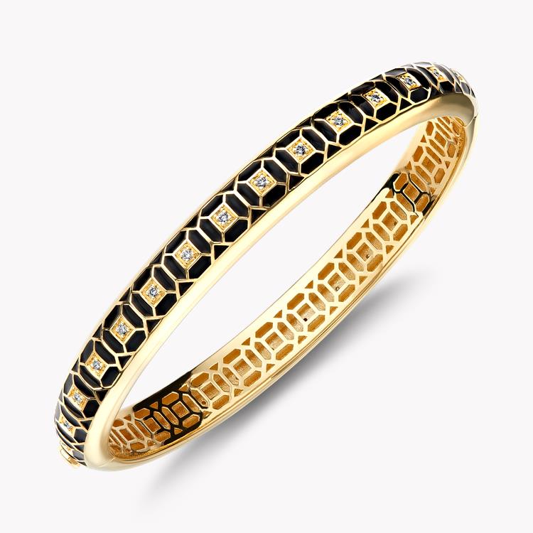 Revival Black Enamel and Diamond Bangle  0.30ct in Yellow Gold Brilliant Cut, Pave Set_2