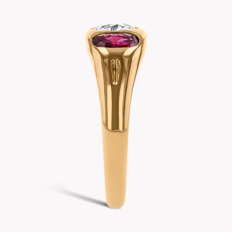 Old Cut Diamond, Sapphire and Ruby Three Stone Ring Old & Oval Cut, Gypsy Set_4