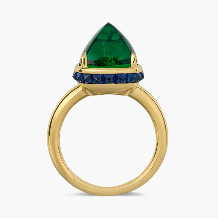 Masterpiece Sugarloaf Cabochon Cut 6.44ct Emerald and Sapphire Ring Cabochon Cut, Claw Set_3