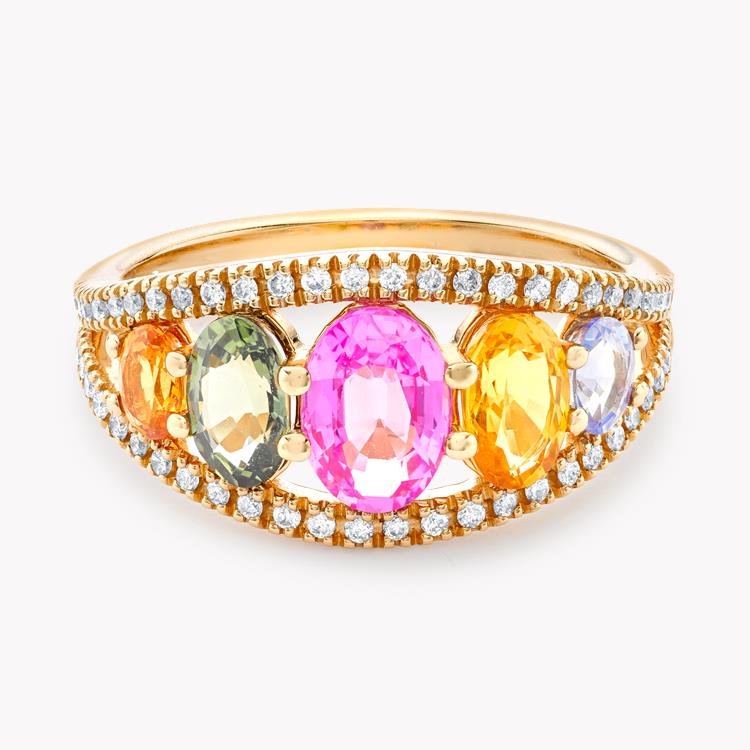 Rainbow Multi-Coloured Sapphire & Diamond Five Stone Ring  2.70ct in 18ct Rose Gold Oval & Brilliant Cut, Claw Set_2