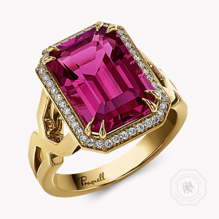 Pink Tourmaline and Diamond Ring Emerald Cut, Four Claw Set_1