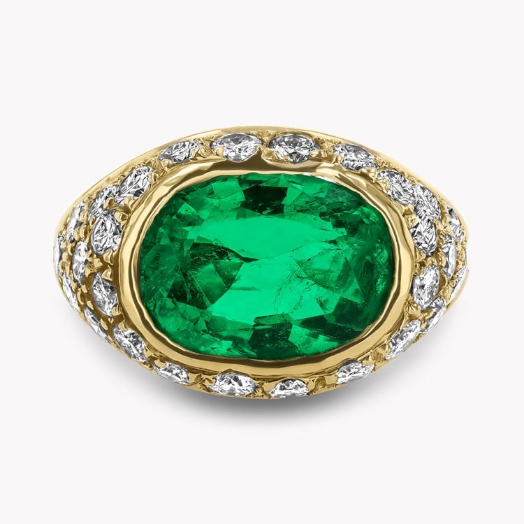Retro Oval Cut 3.40ct Colombian Emerald and Diamond Dress Ring Oval Cut, Rubover Set_2