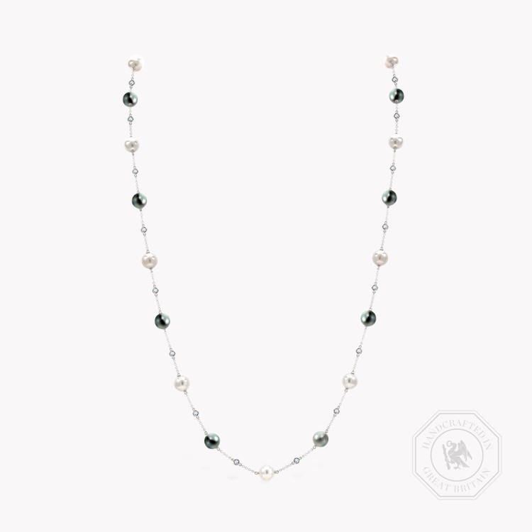 Akoya and Tahitian Pearl Necklace White Gold Chain with Spectacle Set Diamonds_1