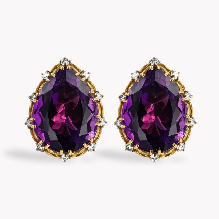 Retro Cartier Pear Shaped Amethyst and Diamond Earrings    in 18ct Yellow Gold
