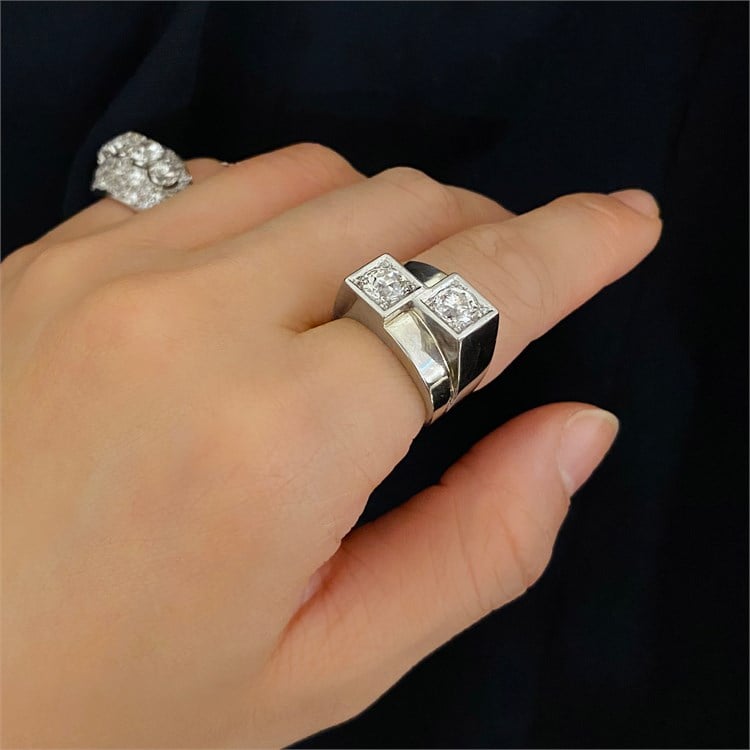 Art Deco Boivin Chevalier Style Ring Old Cut, Grain Set_10