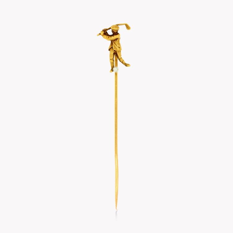 Edwardian Golfer Pin in Yellow Gold Stick Pin, with Seed Pearl Detail_1