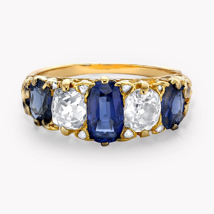 Victorian Blue Sapphire & Diamond Ring    in Yellow Gold _2