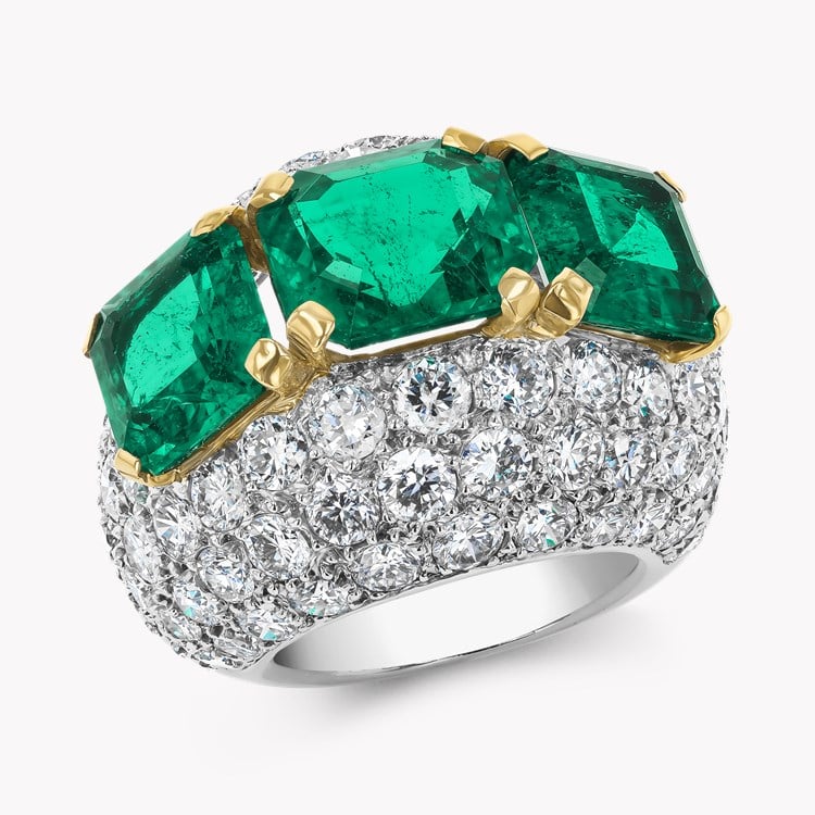 Retro Cartier 7.991ct Colombian Emerald and Diamond Bombé Ring   in Platinum