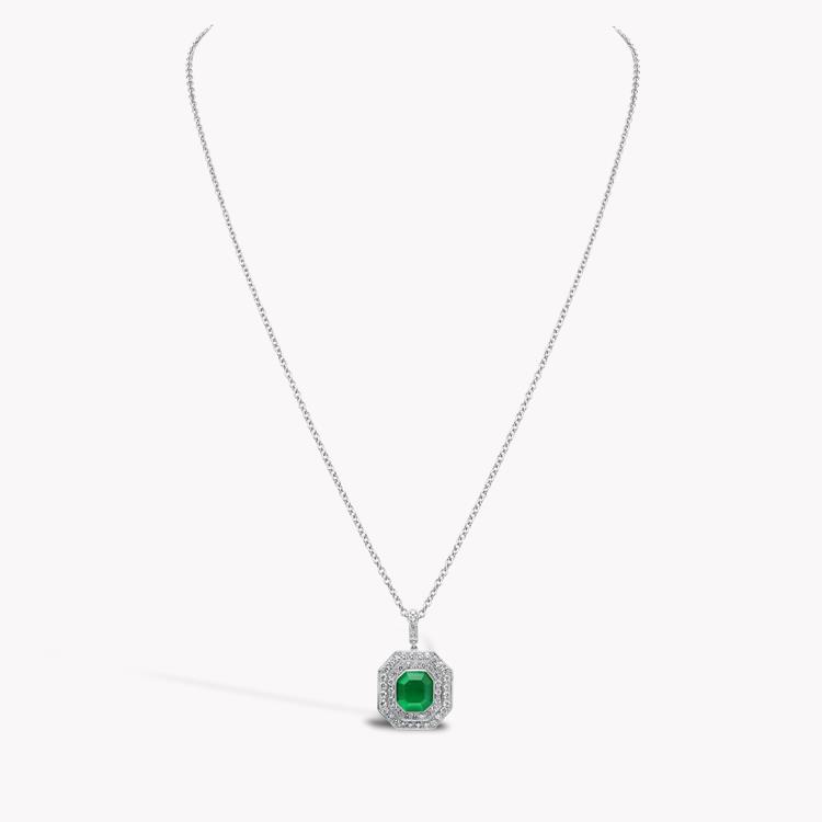 Octagonal Cut 1.34ct Emerald and Diamond Pendant Emerald Cut, Rubover Set_2