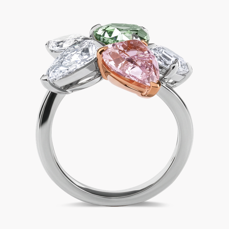 Masterpiece Bloom Setting Light Greenish Yellow and Light Pink Diamond Cluster Ring Pear Shape, Asscher & Marquise Cut, Claw Set_3