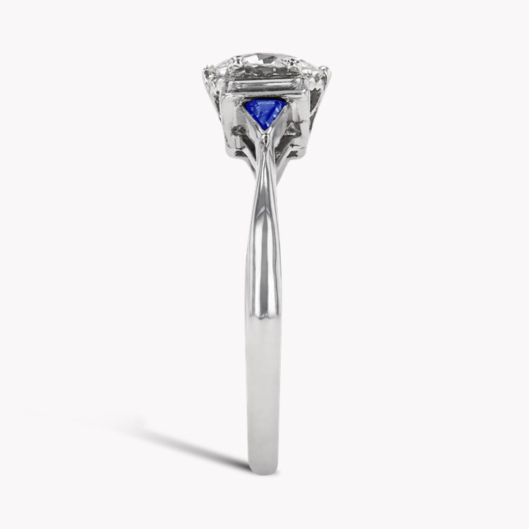 Art Deco 1.00ct Sapphire and Diamond Five Stone Ring Old European Cut, Claw Set_4