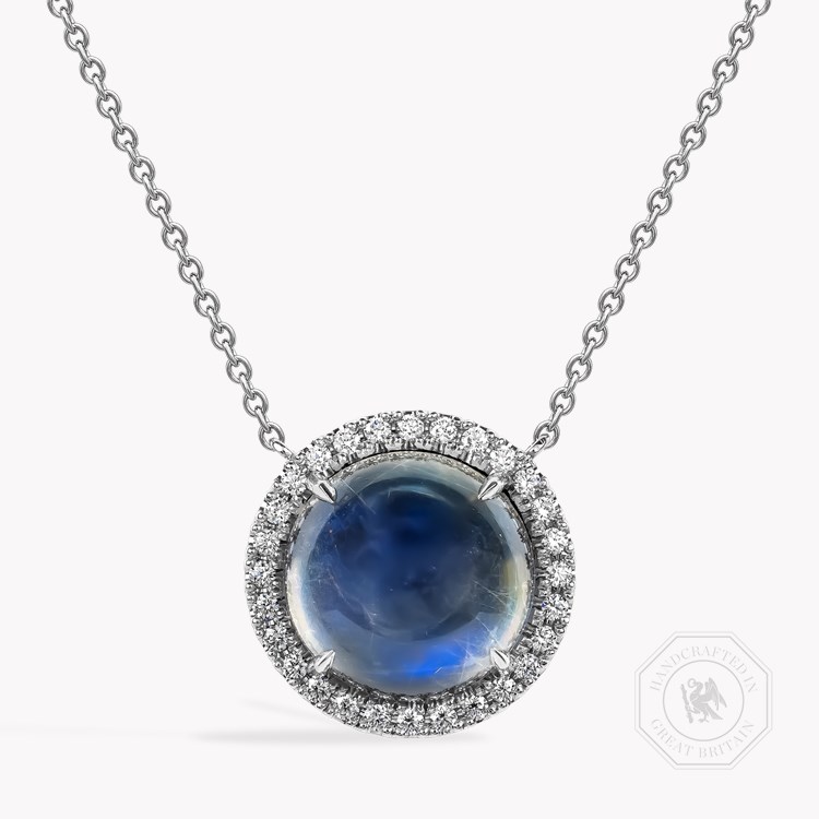 Round Cabochon Cut 6.11ct Moonstone and Diamond Pendant Round Cabochon Cut, Claw Set_1