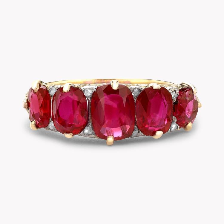 Victorian Burmese Ruby Ring 3.30CT in Yellow Gold Cushion Cut Five Stone Ring_2