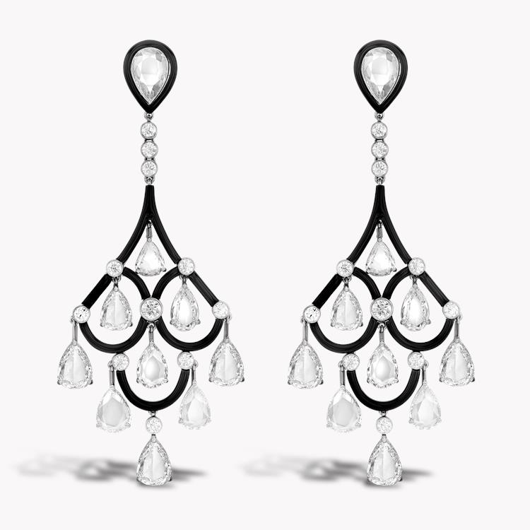 Masterpiece Diamond & Enamel Chandelier Drop Earrings   5.60ct in Platinum and Enamel Pear & Brilliant Cut, Claw and Rub Over Set_1