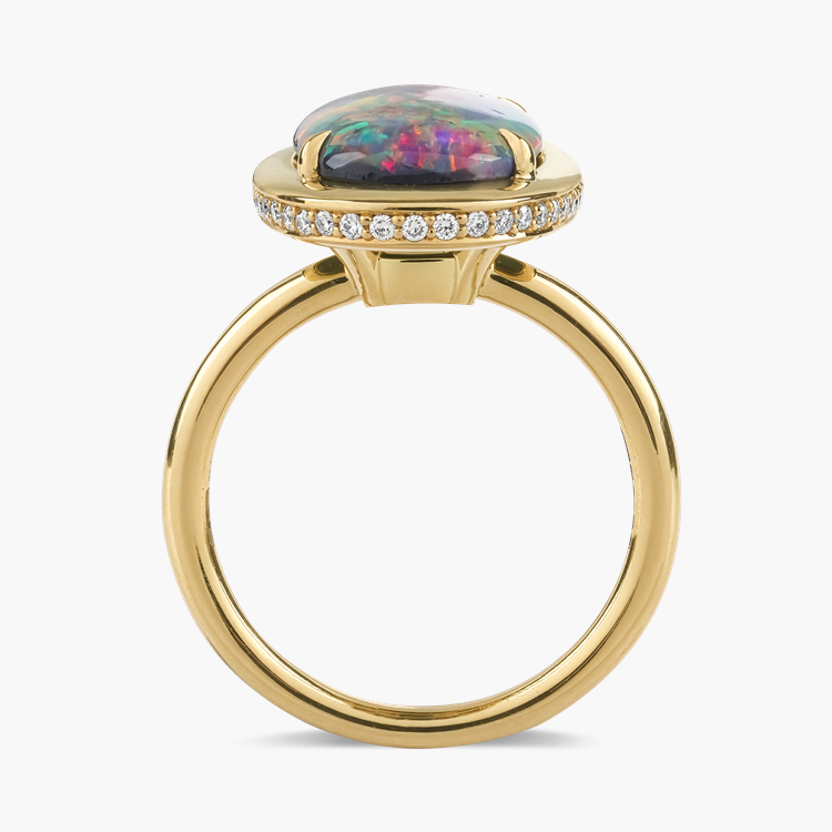 Skimming Stone Cabochon Cut 6.00ct Black Opal and Diamond Ring Cabochon Cut, Claw Set_3