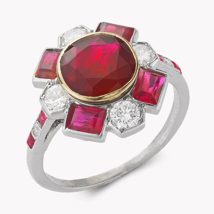 Cartier Art Deco 2.05ct Burmese Ruby and Diamond Ring Cushion Antique Cut, Rubover Set_1