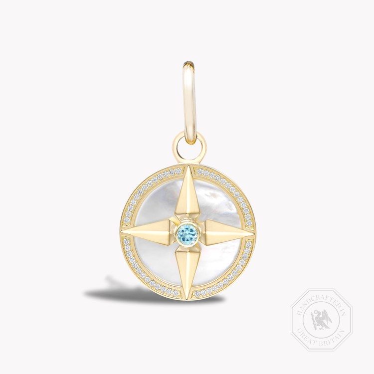 Blue Topaz (November) Mother of Pearl and Diamond Pendant Charm Brilliant Cut Rubover & Claw Set_1