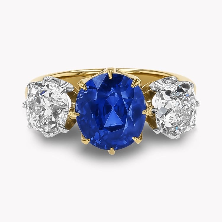 Cushion Cut 4.64ct Sri Lankan Sapphire and Diamond Ring Antique Cushion Cut, Claw Set_2