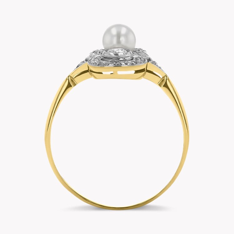 Edwardian Pearl and Old European Cut Diamond Scalloped Plaque Ring Old European Cut_3