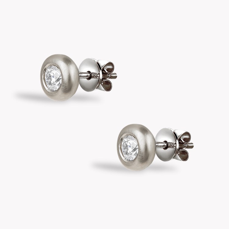 RockChain Two Stone Brushed Diamond Stud Earrings Brilliant Cut, Rubover Set_2