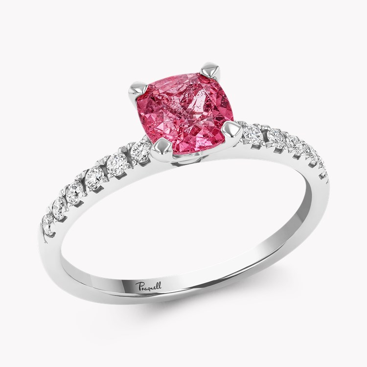 Pink Tourmaline and Diamond Ring Cushion and Brilliant Cut, Claw Set_1