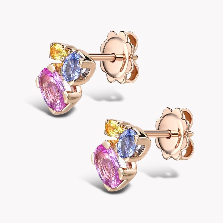 Rainbow Rose Gold Multi Sapphire Stud Earrings 1.73CT in Rose Gold Oval Cut, Claw Set_2