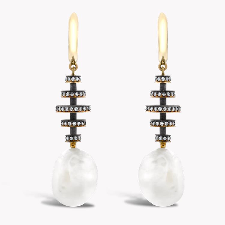 Natural Pearl & Diamond Drop Earrings   0.99CT in Rose Gold Brilliant Cut, Grain Set_1