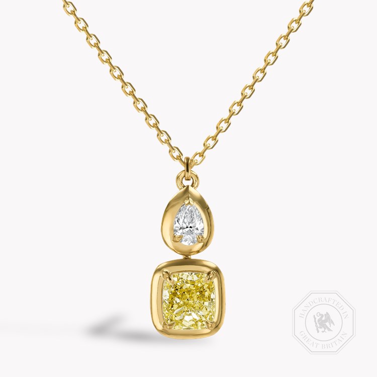 Skimming Stone 2.27ct Kimberley Yellow Diamond Pendant Cushion & Pear Shape, Claw Set_1