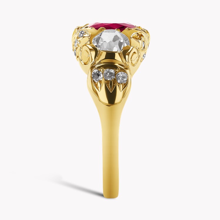 Victorian Burma Ruby and Diamond Three Stone Ring Oval Cut, Claw Set_4