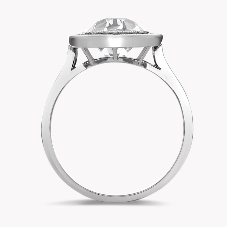 Classic 2.74ct Diamond and Emerald Target Ring Old Mine Cut, Millegrain Set_3