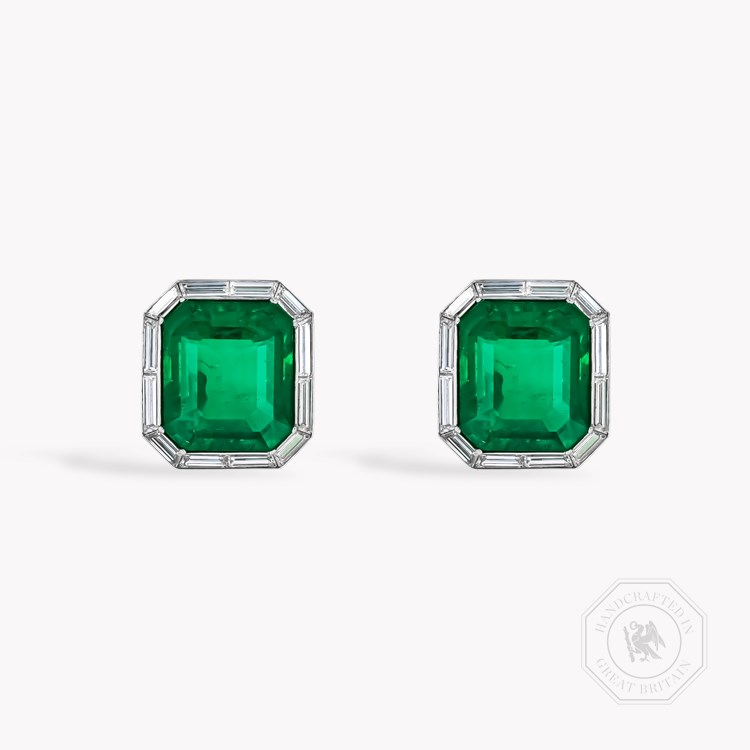 Masterpiece 14.07ct Muzo Emerald and Diamond Art Deco Inspired Earrings   in 18ct White Gold