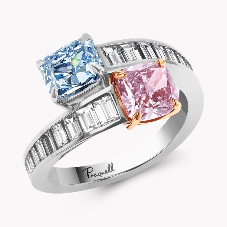 Masterpiece 2.65ct Pink and Blue Diamond Toi et Moi Ring   in Platinum and 18ct Rose Gold