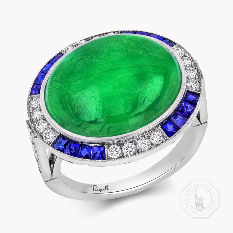 Cabochon Jadeite Ring Cluster Ring with Diamond Shoulders_1