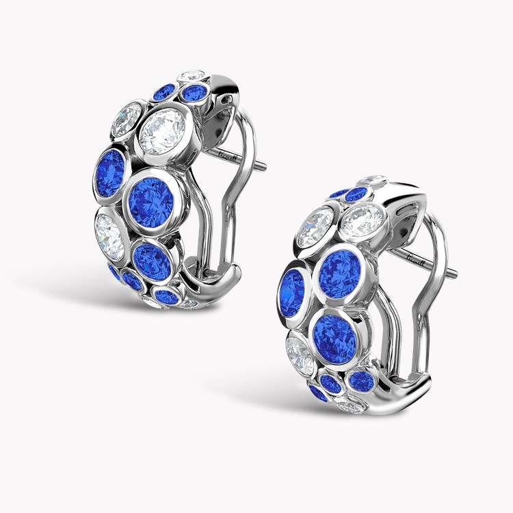 Bubbles Blue Sapphire and Diamond Half-Hoop Earrings Brilliant Cut. Rubover Set_3