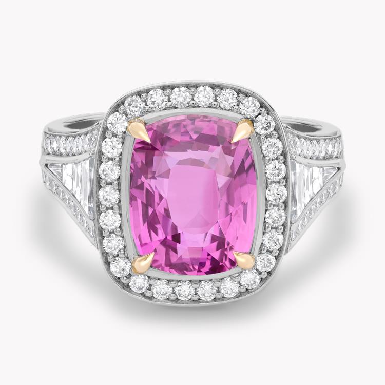 Pink Sapphire and Diamond Cluster Ring  4.51ct in Platinum Cushion & Brilliant Cut, Claw & Channel Set_2