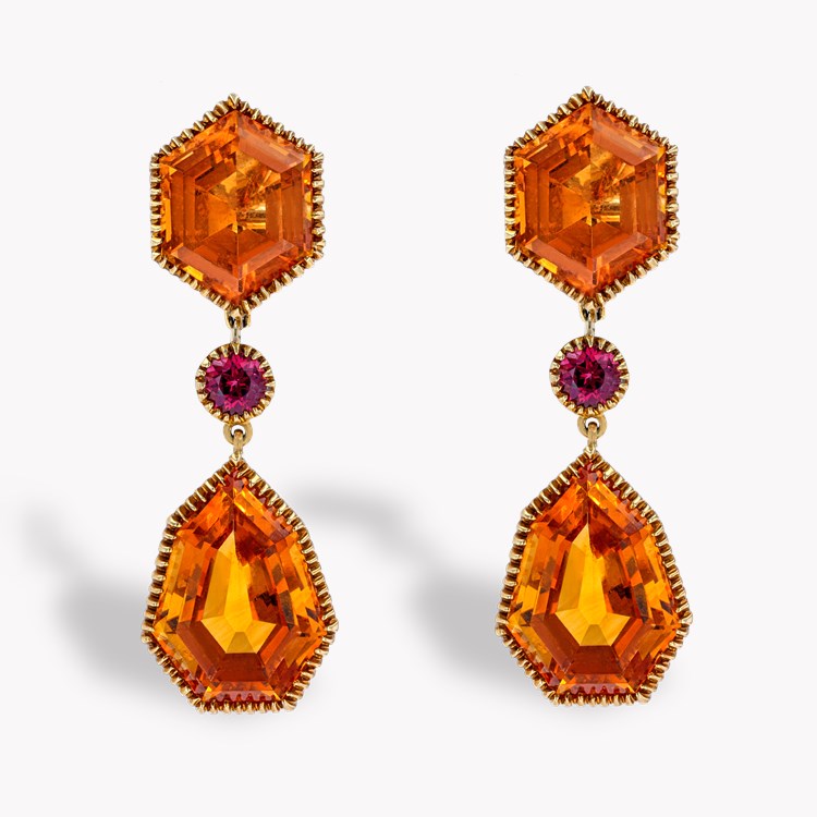Hexagonal Cut 26.81ct Verdura Citrine and Garnet Byzantine Drop Earrings Hexagonal & Brilliant Cut, Millegrain Set_1