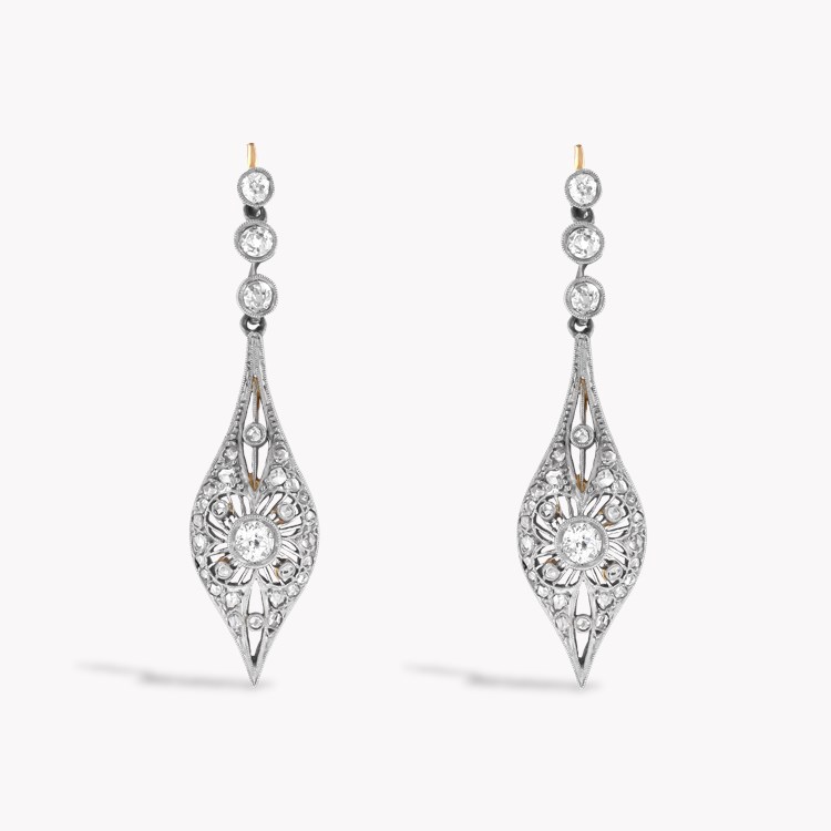 Edwardian Old & Rose Cut 1.00ct Diamond Drop Earrings Old European & Rose Cut, Millegrain Set_1