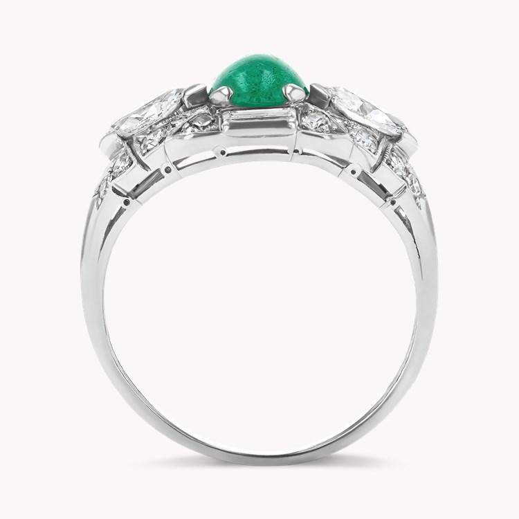 Edwardian Cabochon Cut Emerald and Diamond Ring Cabochon Cut, Claw Set_3