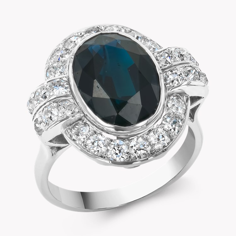 Oval Cut Sapphire and Diamond Cluster Ring Oval Cut, Rubover Set_1