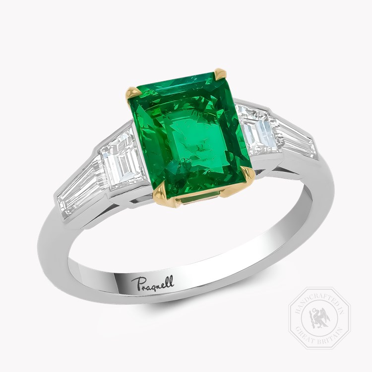 Octagonal Cut 1.66ct Colombian Emerald and Diamond Ring Octagonal & Trapeze Cut, Claw Set_1