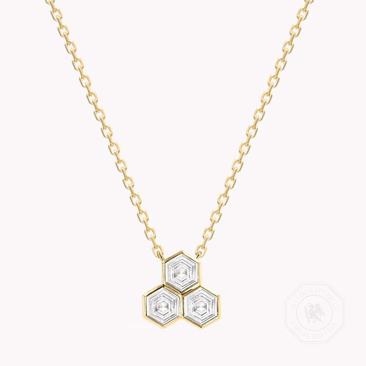 Honeycomb 0.30ct Diamond Trilogy Pendant Hexagonal Cut, Rubover Set_1