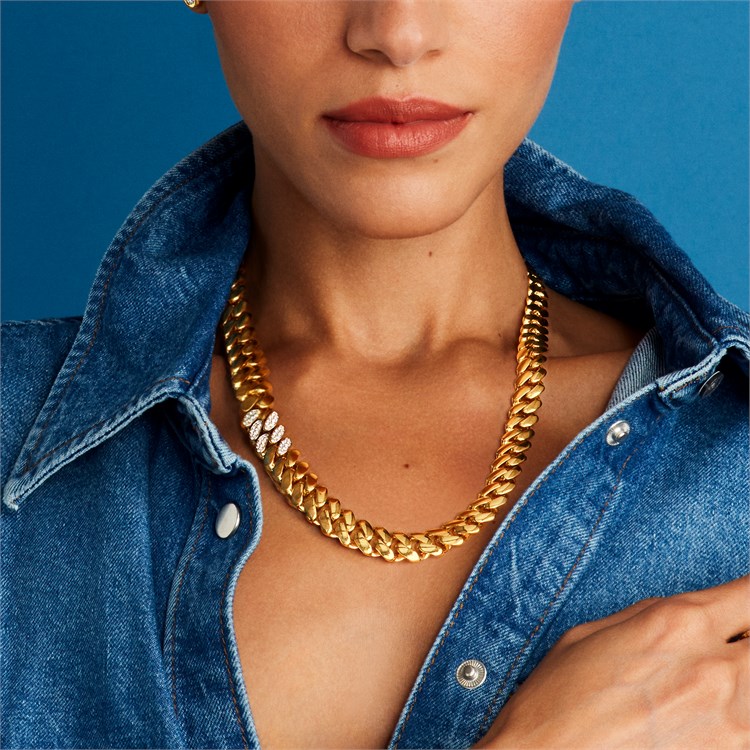 Fusion Polished Curb Link Necklace (43cm) Brilliant Cut, Pave Set_10