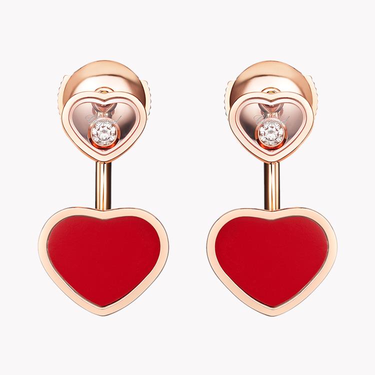 Chopard Happy Hearts Carnelian and Diamond Drop Earrings Brilliant Cut, Rub Over Set_1