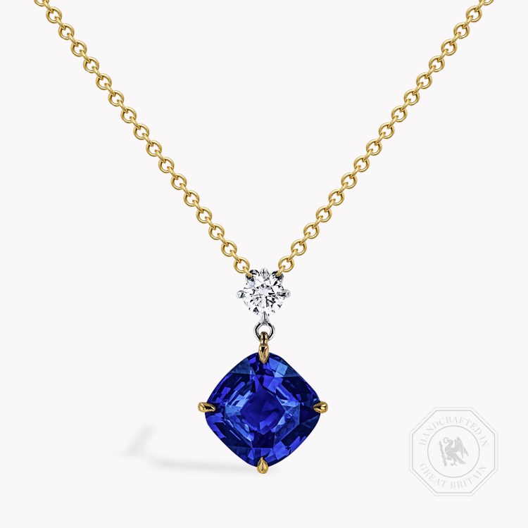 Madagascan 3.20ct Sapphire and Diamond Drop Pendant Cushion modern cut, Claw set_1
