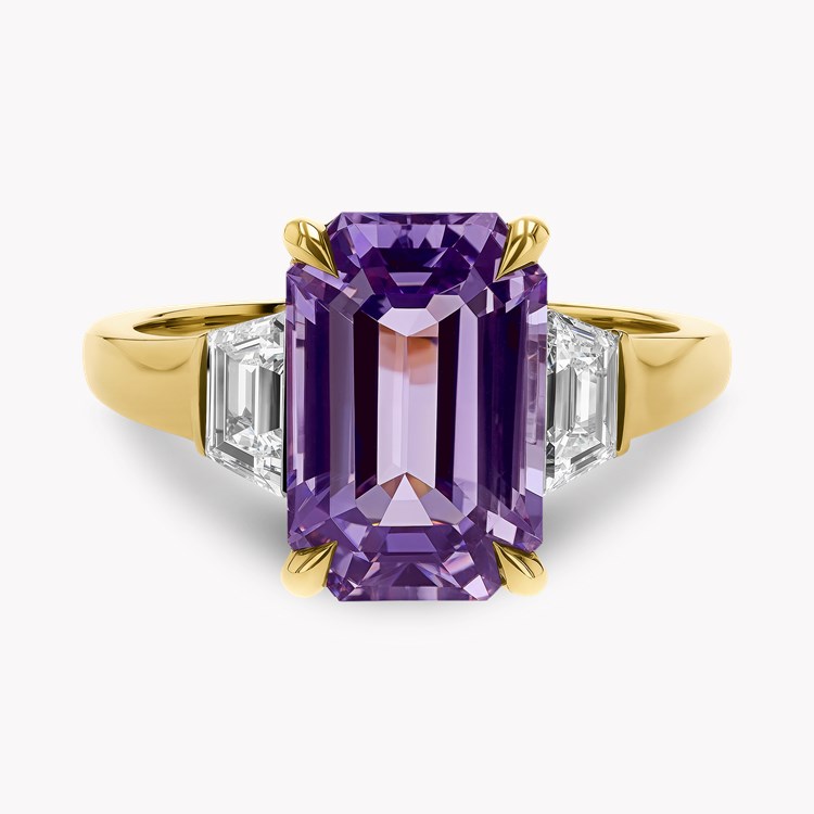 4.52ct Sri Lankan Violet Sapphire and Diamond Three Stone Ring Octagon Cut, Claw Set_2