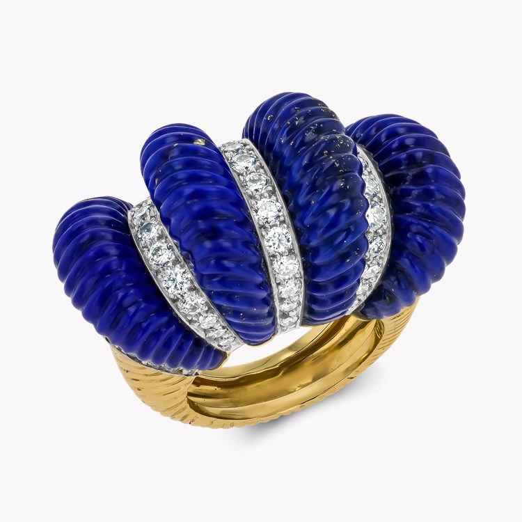 Retro Cartier Lapis Lazuli and Diamond Cocktail Ring   in 18ct Yellow Gold